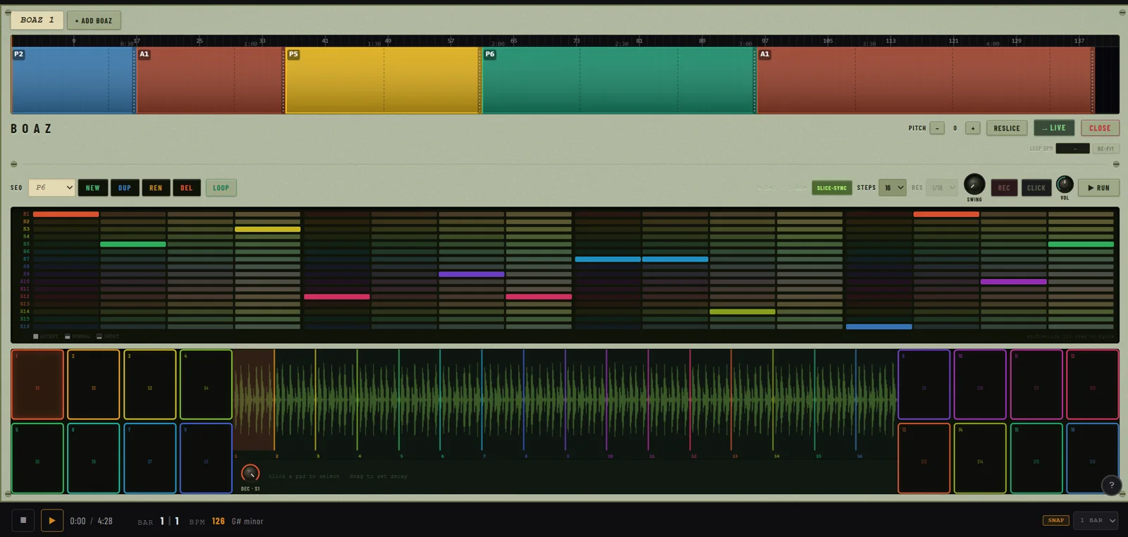 BOAZ sampler with 16 sliced pads and waveform